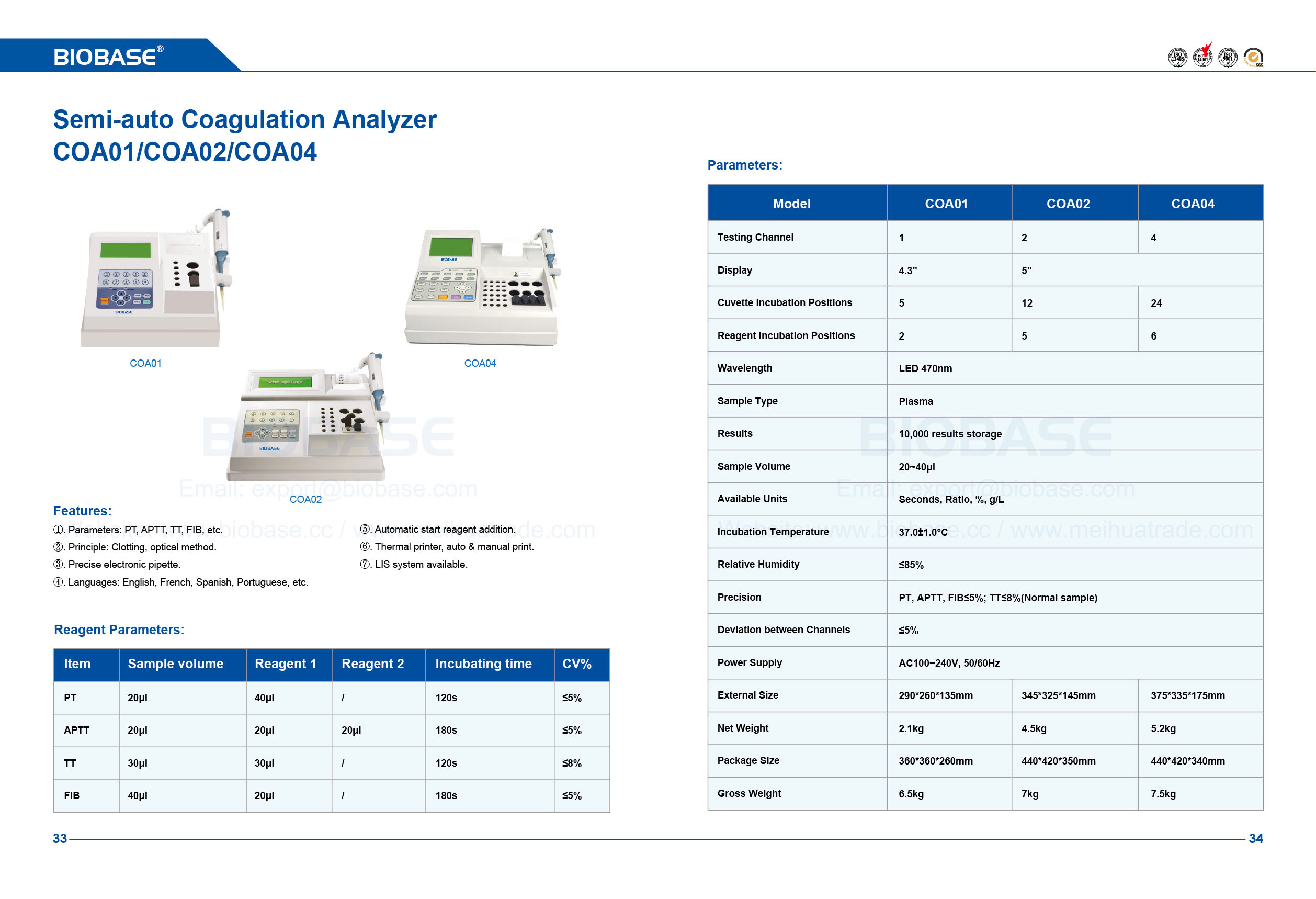 Semi Auto Coagulation Analyzer Buy BIOBASE